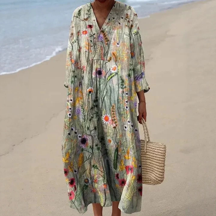 Women's Floral 3D Print Long Sleeve Shirt Dress