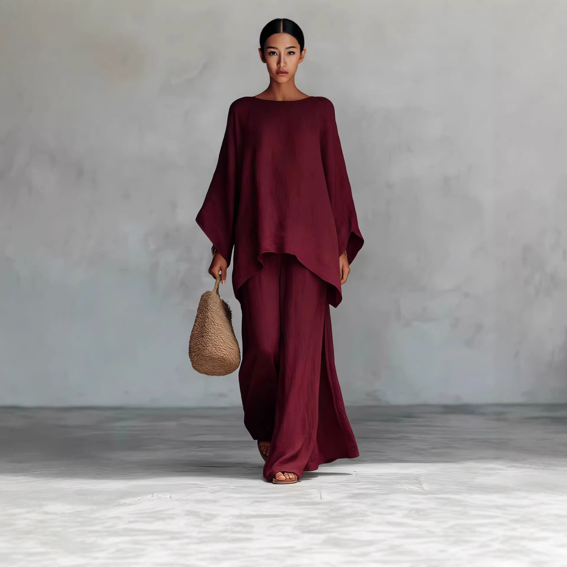 Relaxed Linen-Blend Shirt and Wide-Leg Pants Set