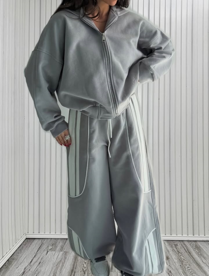 Retro Streetwear Striped Hooded Cardigan and Pants Two-Piece Set