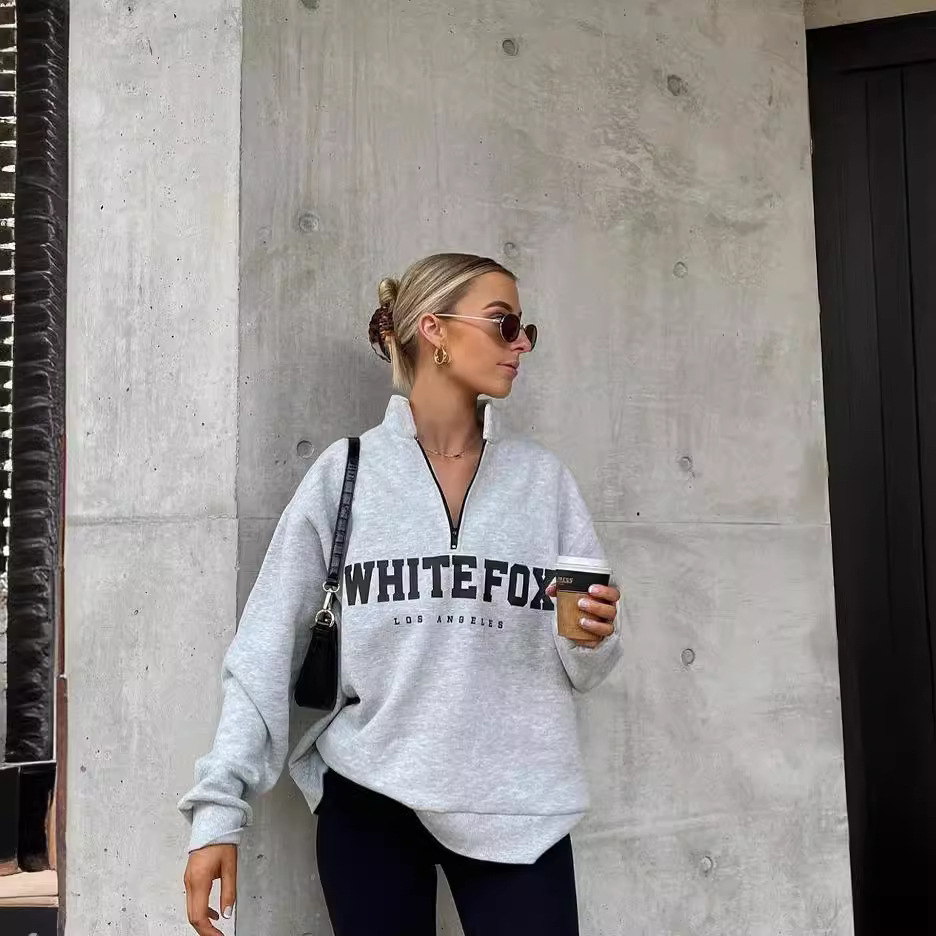 Casual Half-Zip Print Long-Sleeve Pullover Hoodie