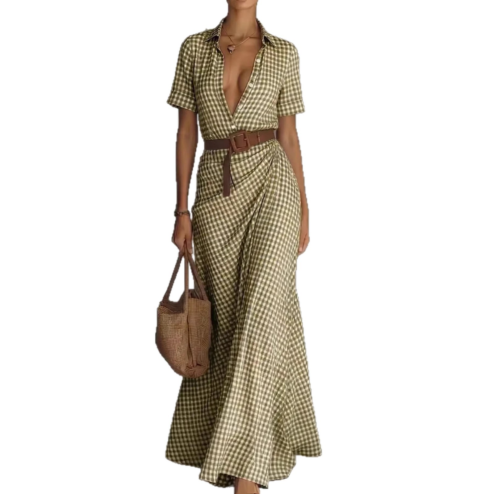 Elegant Plaid Irregular Ruffle Dress with Belt