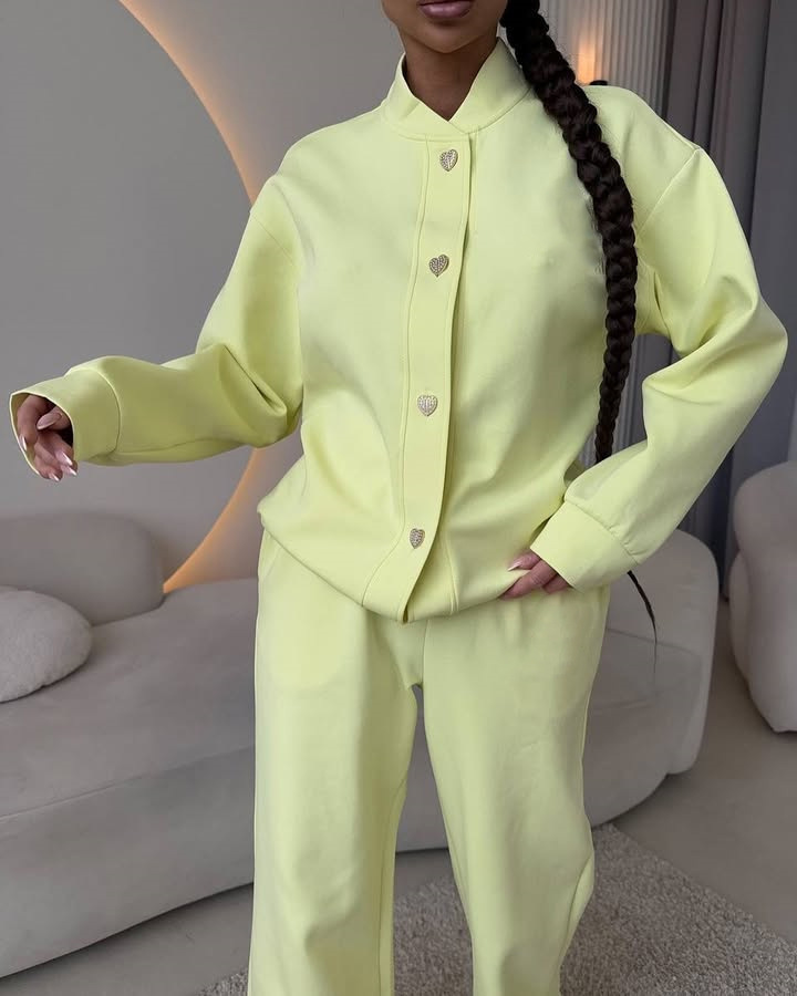 Women's Casual Two-Piece Set Button-Front Cardigan & Elastic Waist Wide-Leg Pants
