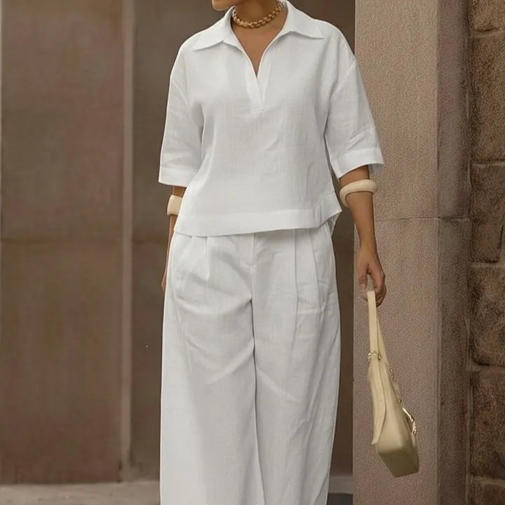 Women's Casual Loose Two-Piece Shirt Collar Set