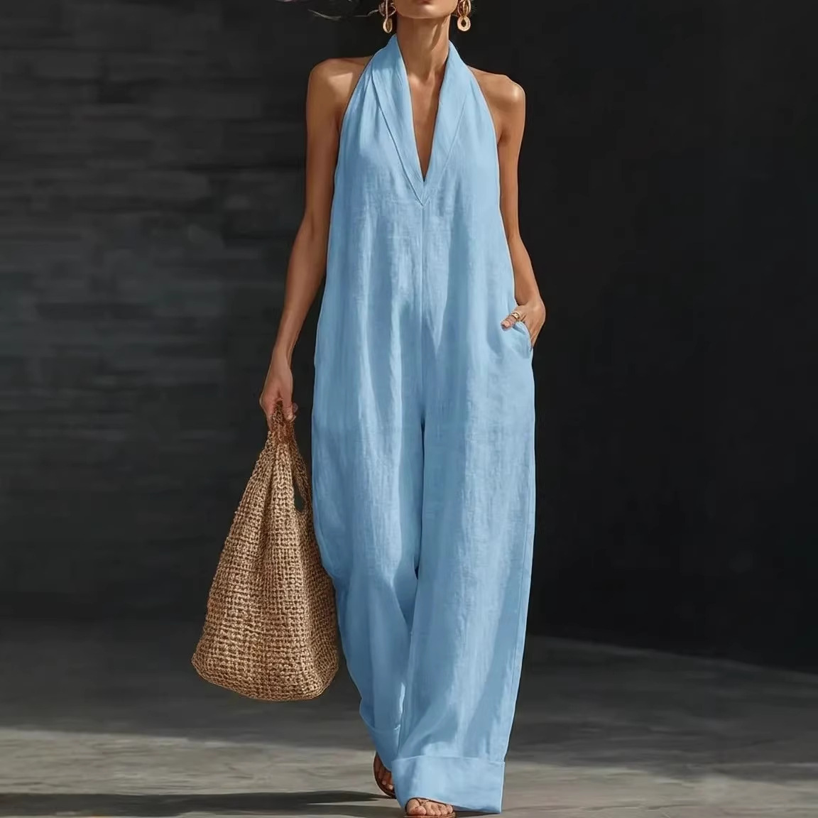Sleeveless Jumpsuit Minimalist Elegant Comfortable Straight-Leg