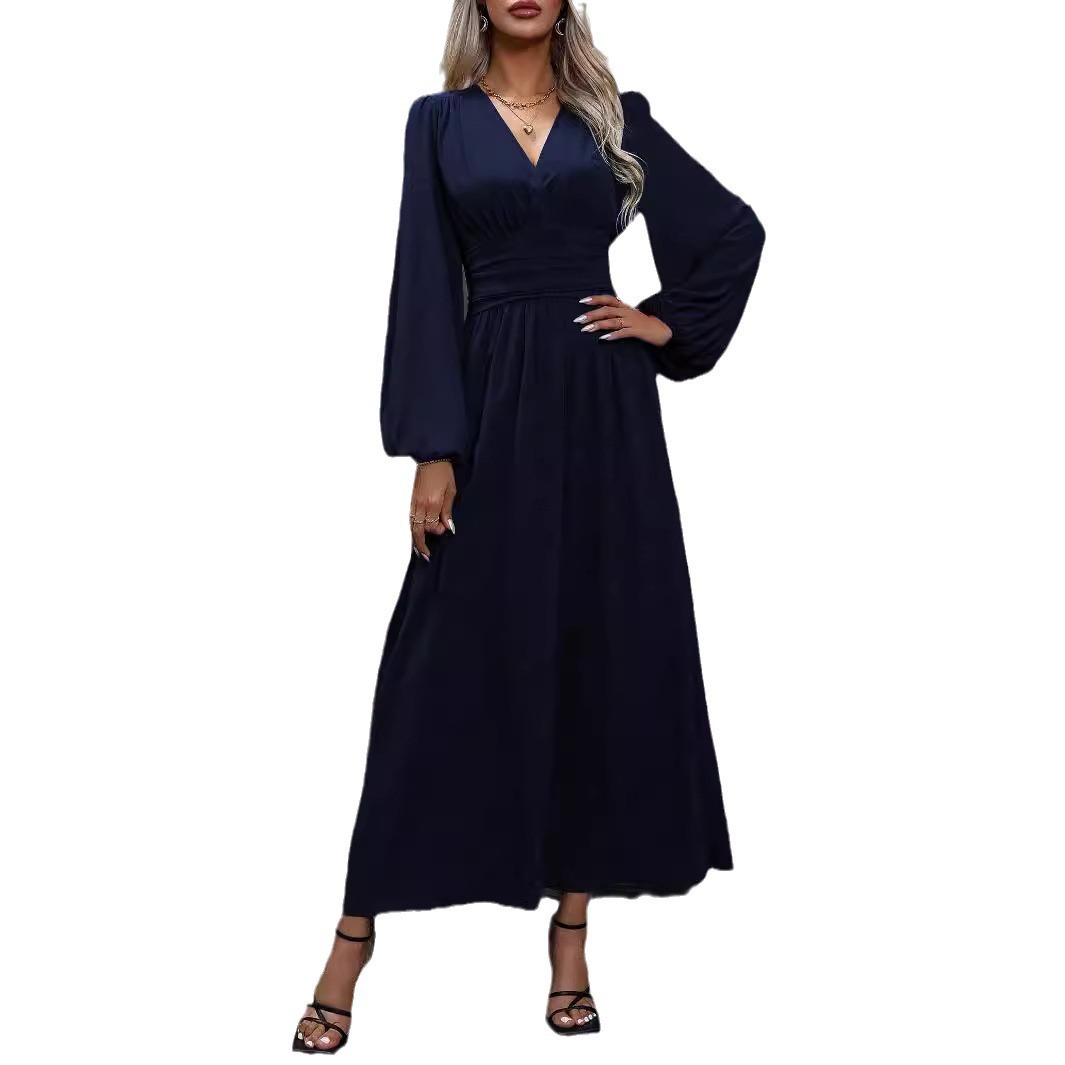 Women's Lantern Sleeve Ruched High Slit Dress