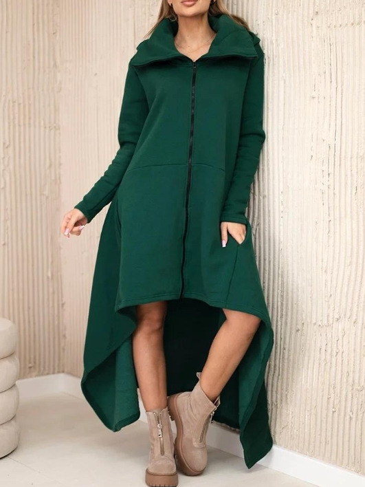 Women's Solid Color Hooded Zip Loose Sweatshirt Dress