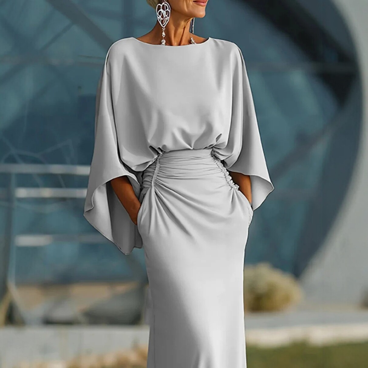 V-Neck Waist-Cinching Ruffle Mermaid Dress