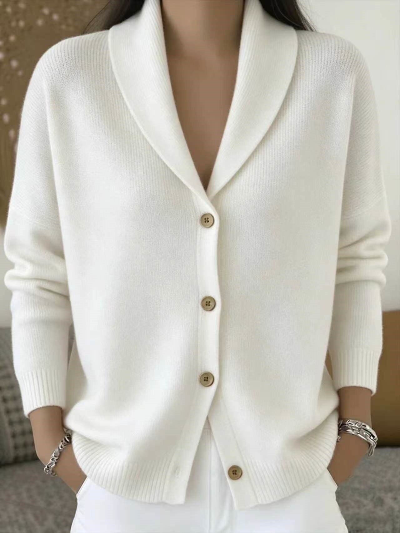 Women's Soft Knit Cardigan Loose Relaxed Fit Button-Up Solid Long Sleeve Sweater