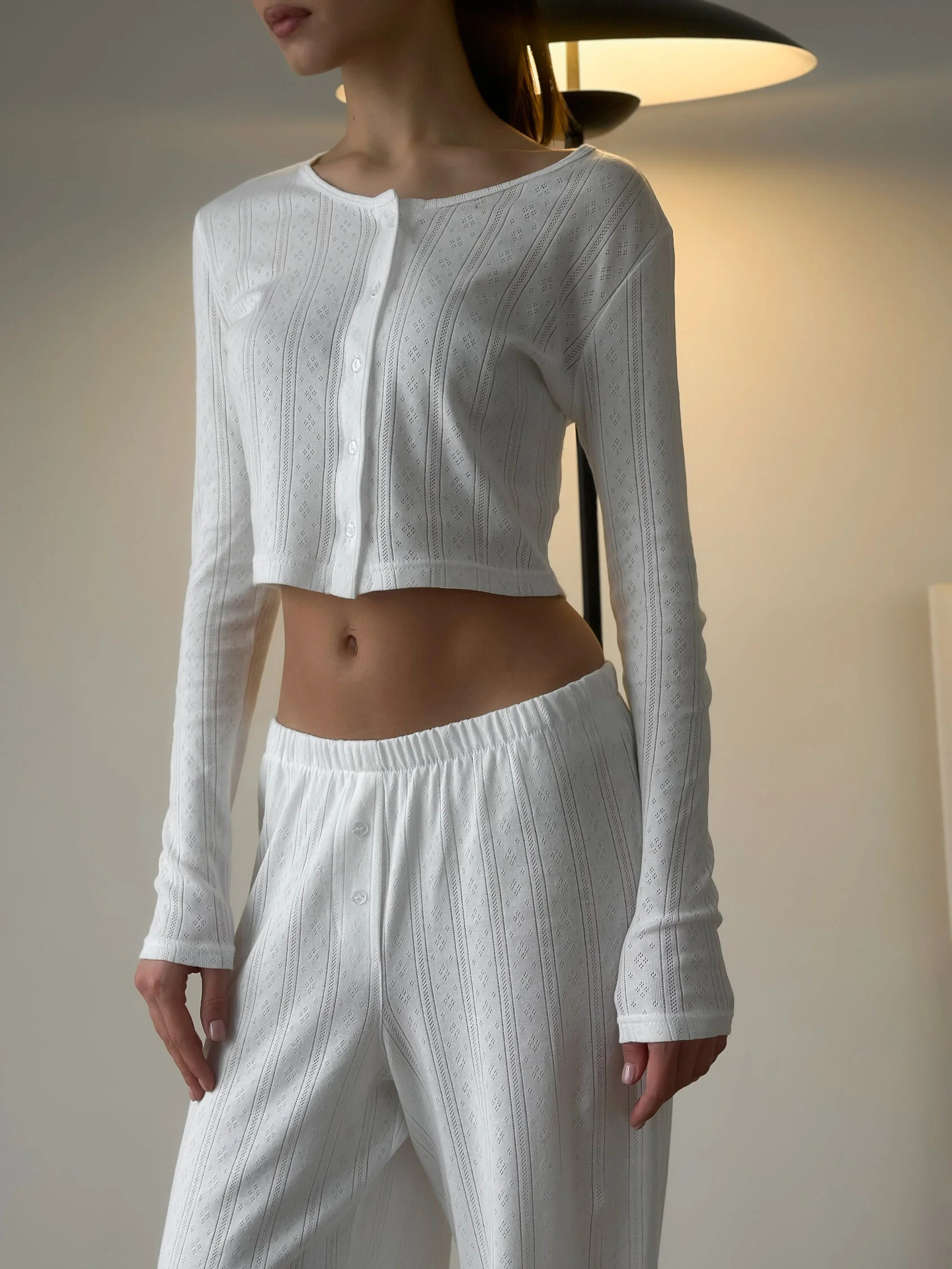 Women's Long Sleeve Long Pants Pajama Set with Cutout Detail