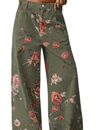 Women's Vintage Print Straight-Leg Casual Pants