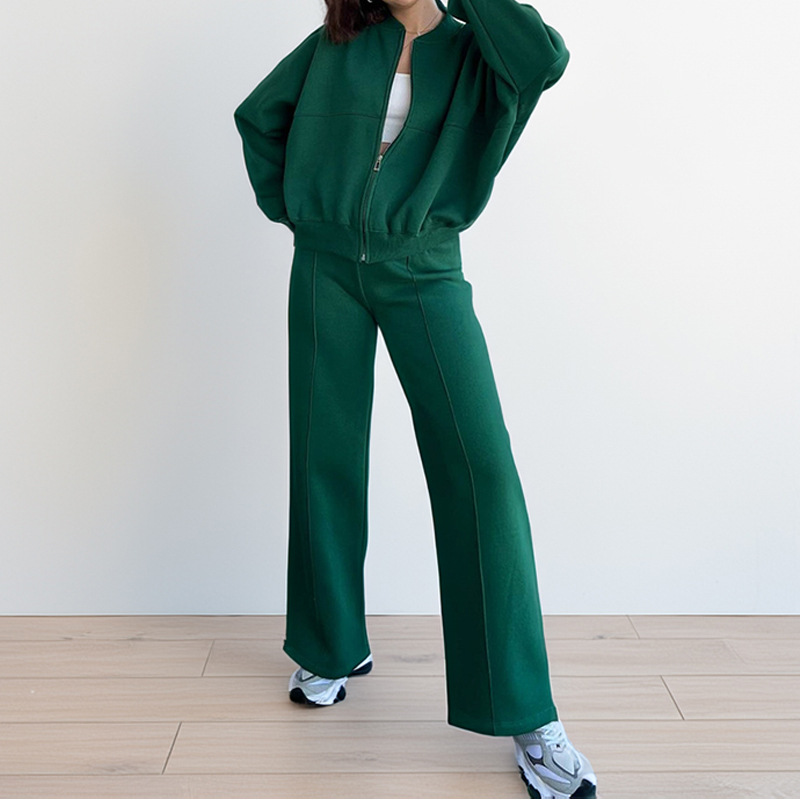 Women's Casual Solid Zip-Up Hoodie and Pants Set