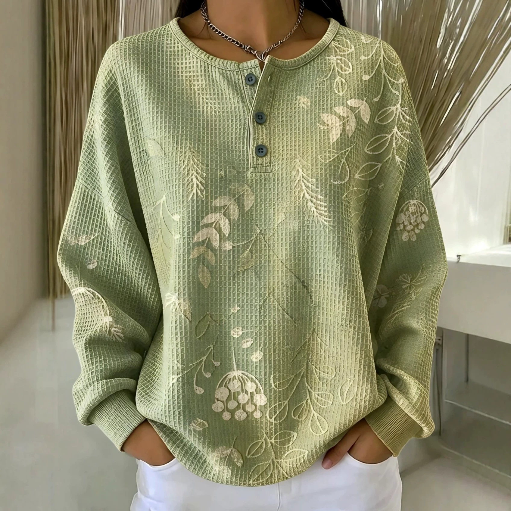 Women's Vintage Floral Print Button Sweatshirt