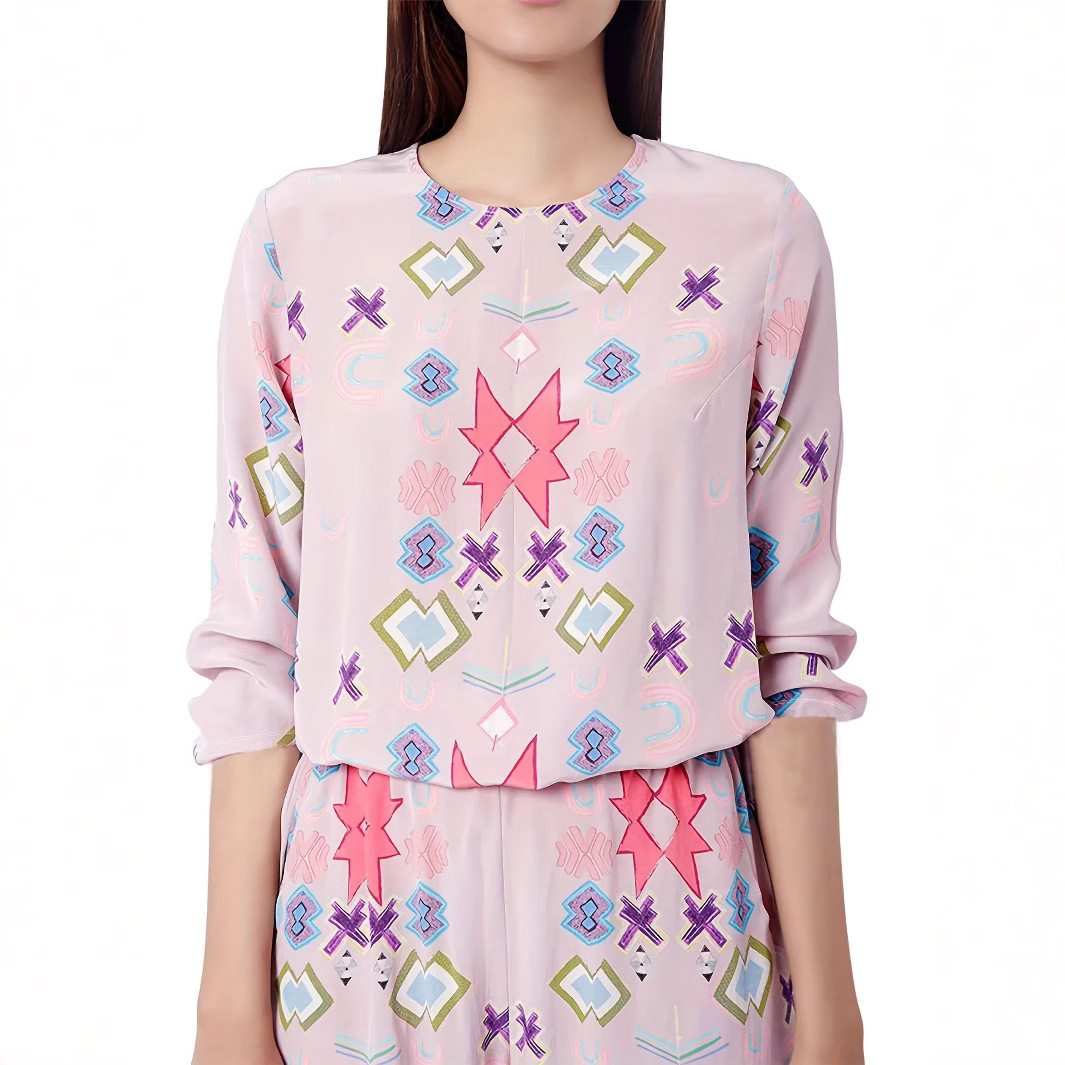 Women's Printed Long Sleeve Top and Pants Lounge Set