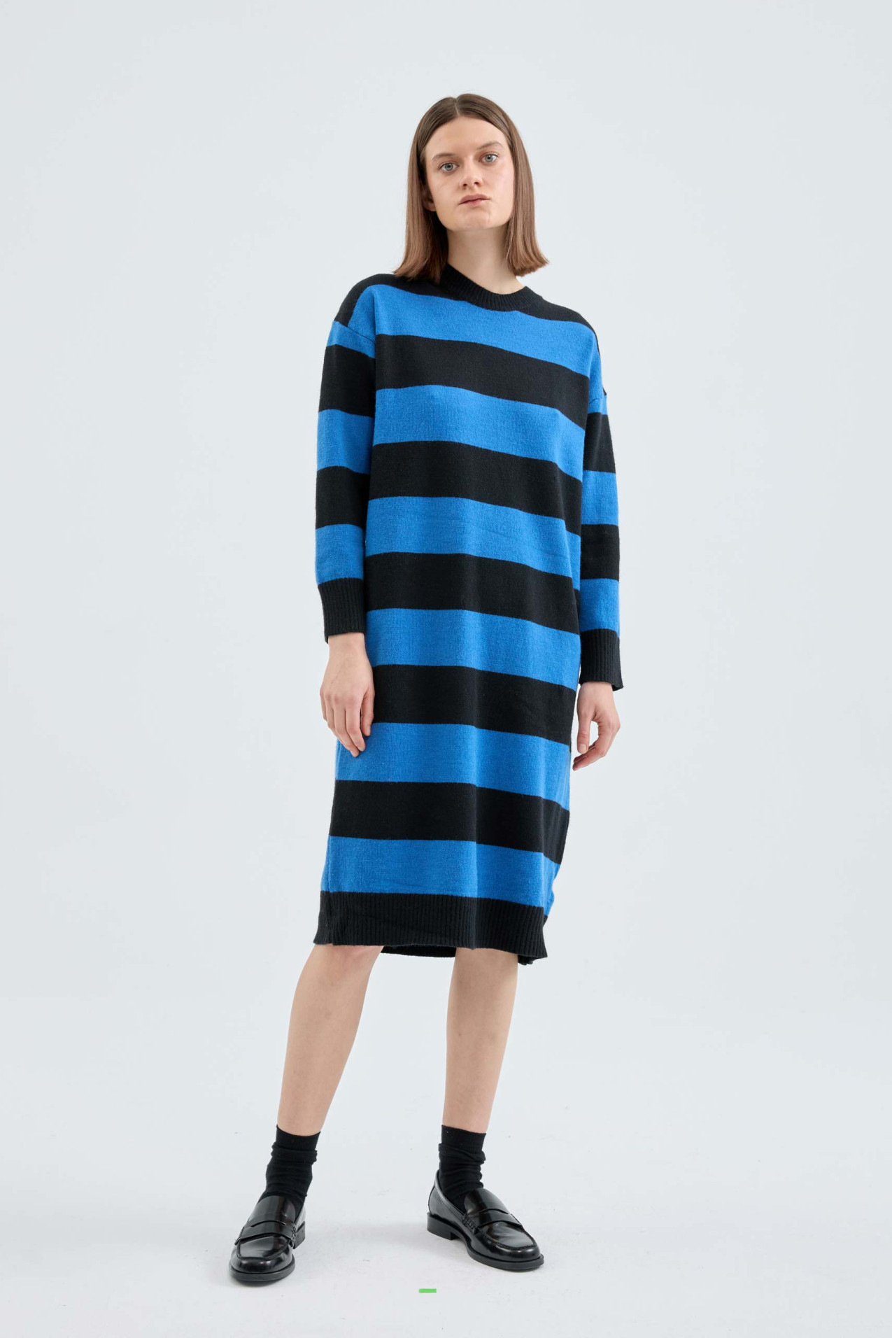 Striped Sweater Dress Round Neck Long Sleeve Loose Fit