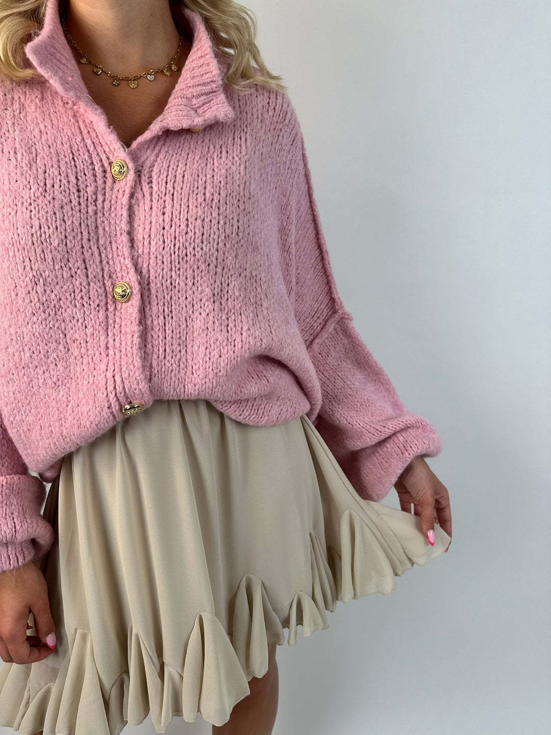 Women's Solid Color Loose Knit Cardigan Long Sleeve Round Neck