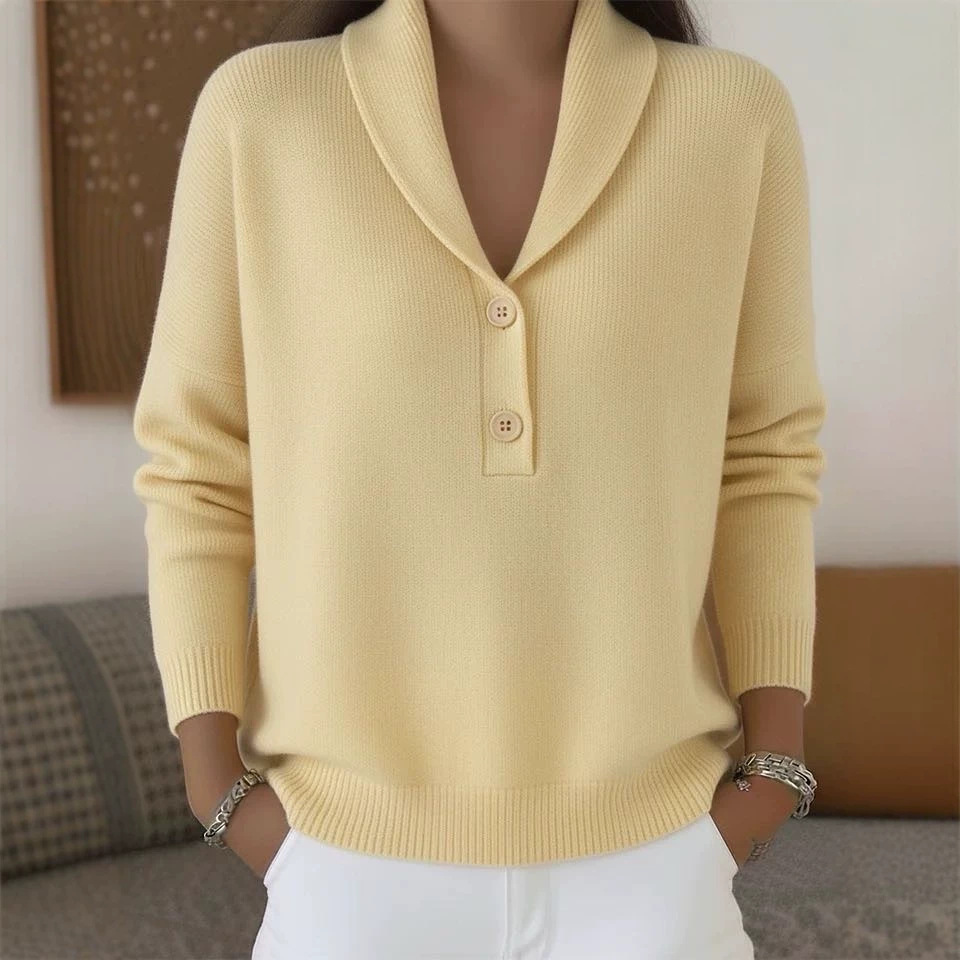 Women's Knit Button Polo Neck Sweater Solid Color Casual