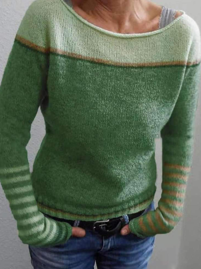 Women's Color-Block Crewneck Pullover Knit Sweater
