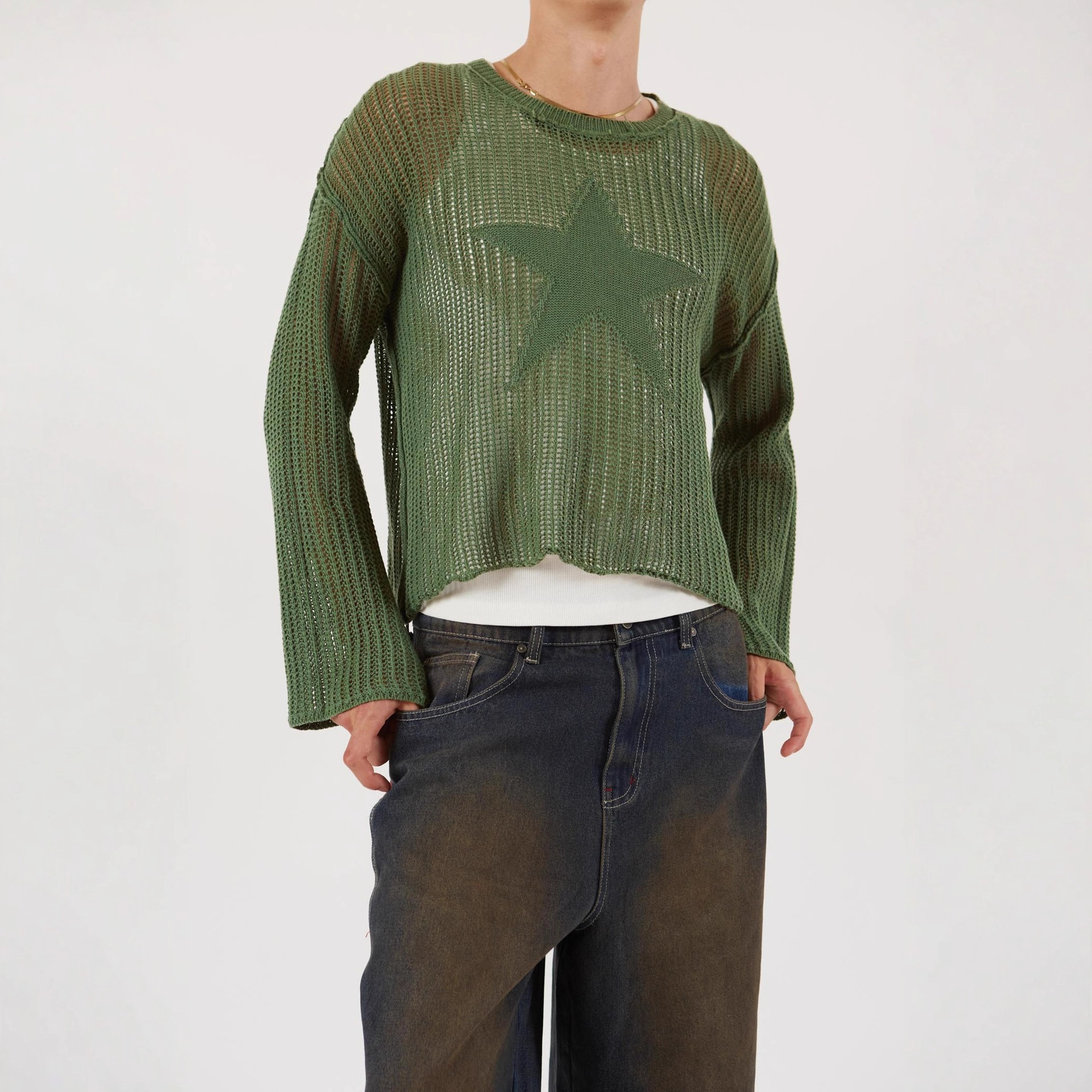 Women's Star Cutout Knit Sweater Loose Casual Pullover