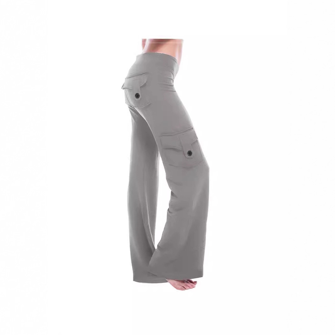 Women's Stretch Waist Yoga Pants with Button and Side Pockets