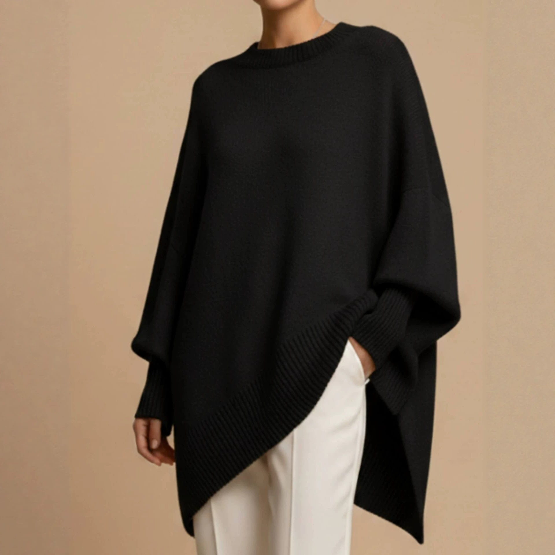 Women's Crewneck Pullover Knit Sweater Loose Relaxed Solid Color
