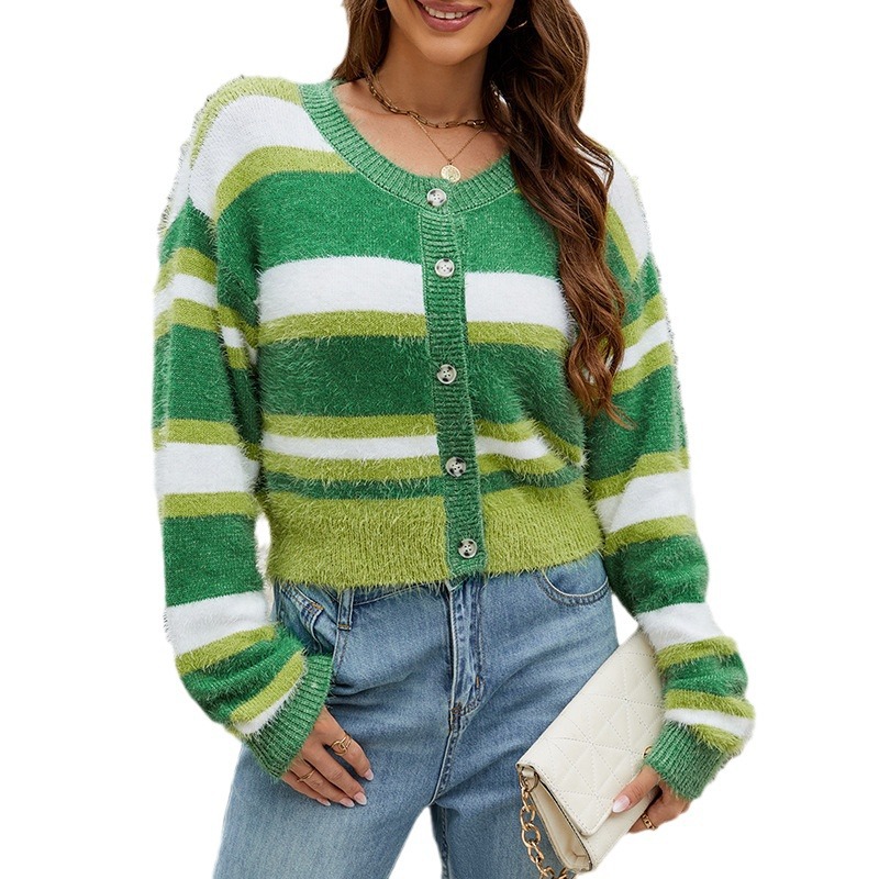 Striped Color-Block Cropped Knit Cardigan