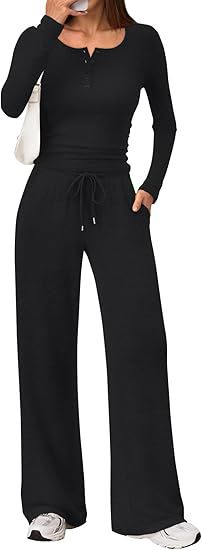 Women's Two-Piece Long Sleeve Top and Wide-Leg Pants Set