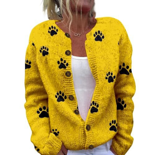 Women's Heart Print Button Cardigan Sweater