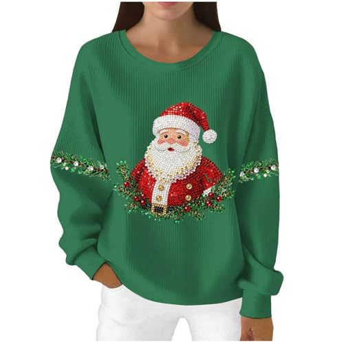 Women's Christmas Santa Plaid Print Sweatshirt with Cartoon Glasses