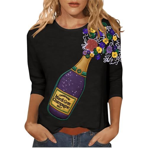 Women's Wine Bottle Ribbon Polka Dot Bouquet Print Crewneck Sweatshirt
