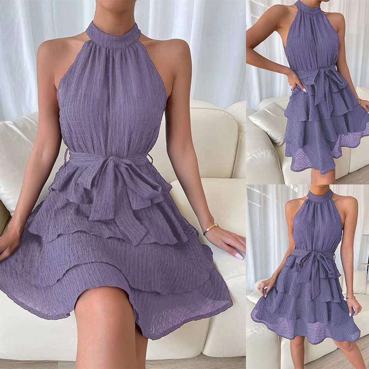 Women's Sleeveless Ruffle Dress with Spliced Design