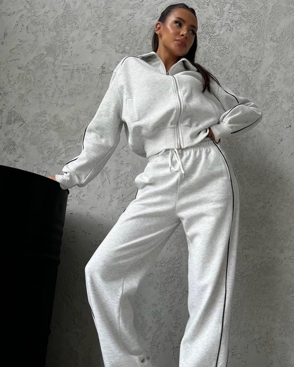 Women's Casual Two-Piece Set Long Sleeve Half-Turtleneck Cardigan Sweatshirt and Striped Drawstring Pants