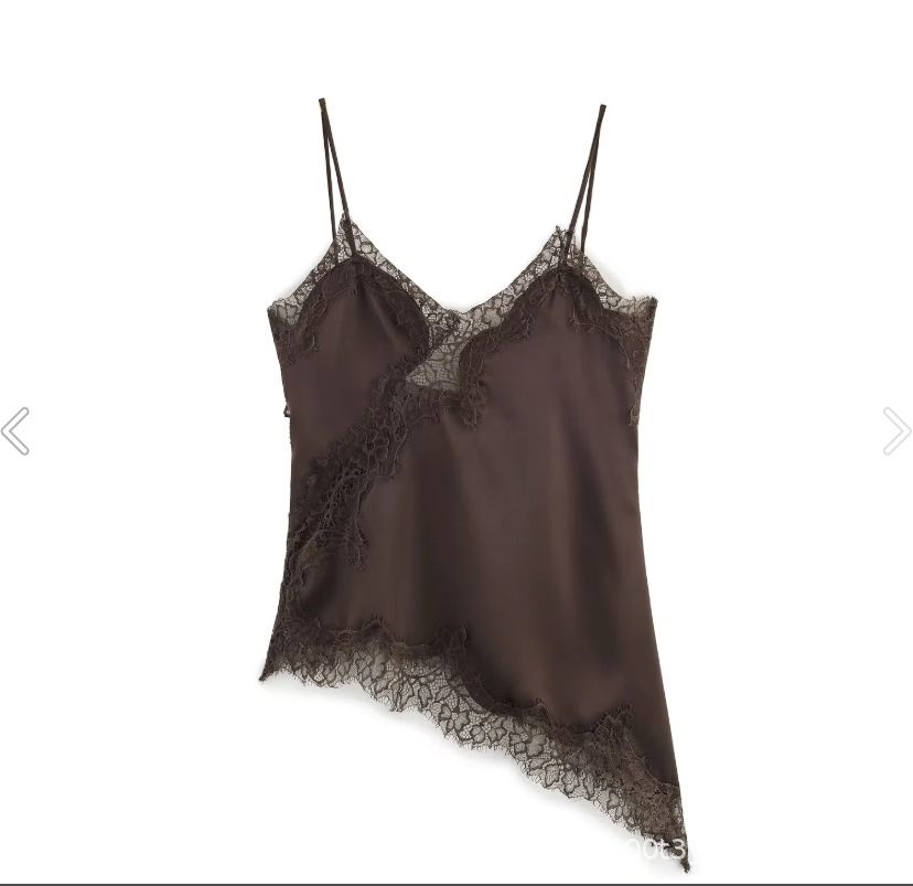 Women's Lace Asymmetric Dress with Deep V-Neck Sleeveless Slim Fit