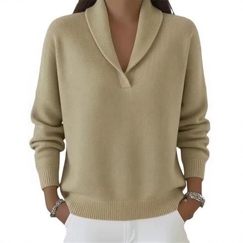 Women's Solid Print V-Neck Long-Sleeve Pullover Sweatshirt