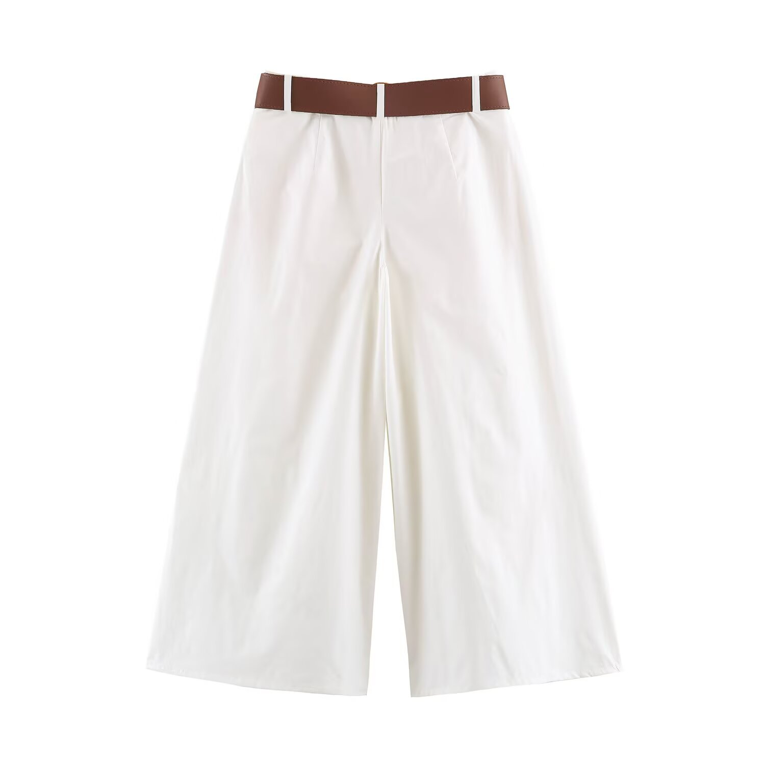Women's Casual Wide-Leg Pants with Belt High Waist Solid