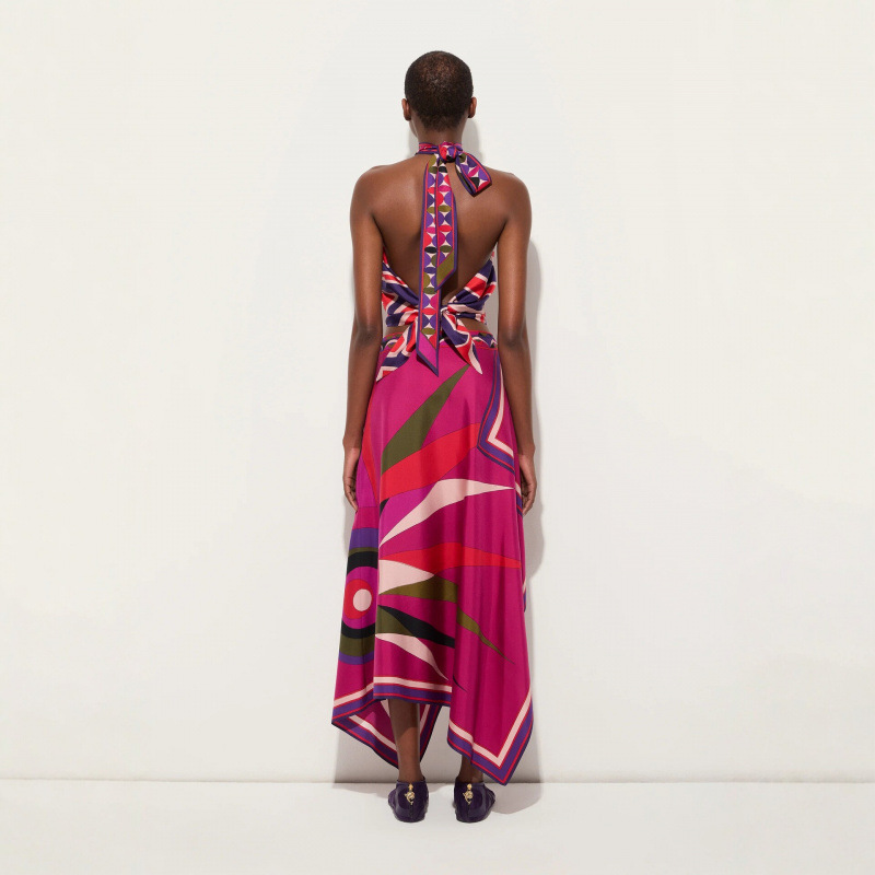 Women's Summer Printed Halter Two-Piece Set with Irregular Midi Skirt