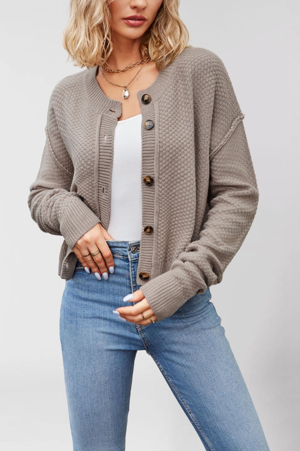 Women's Knit Cardigan Single-Breasted Button-Up Commuter Sweater Coat