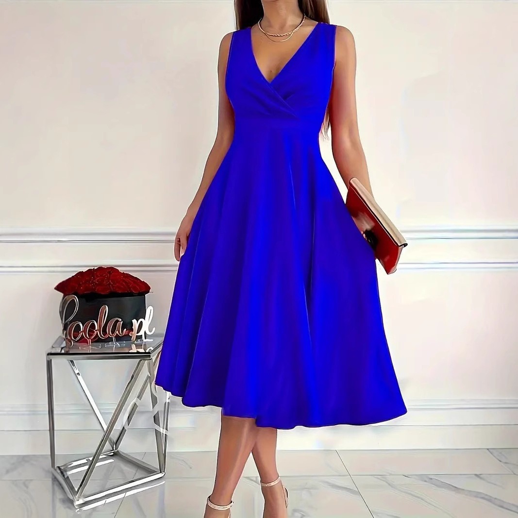 Sleeveless V-Neck High-Waist Midi Dress