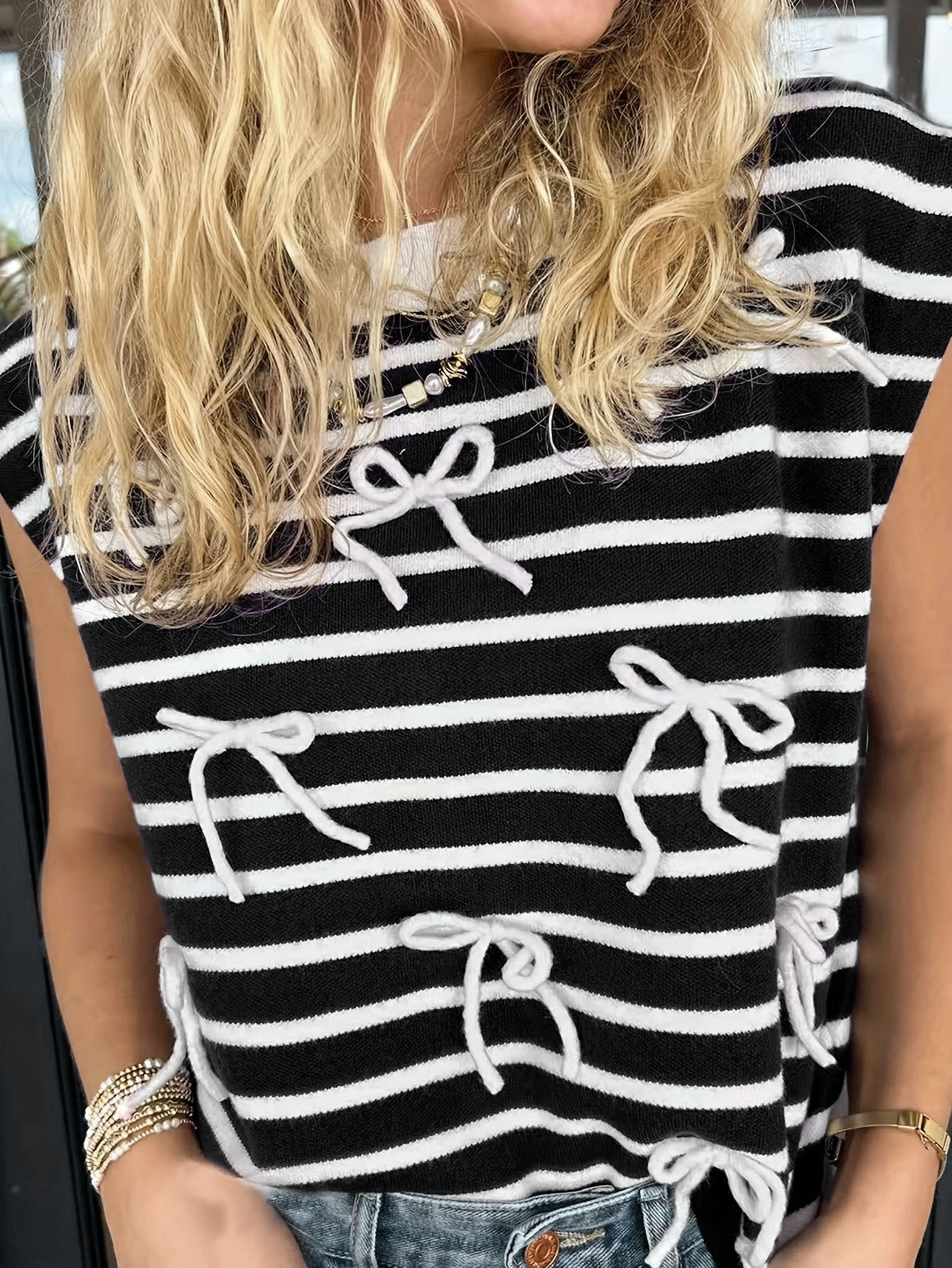 Bow Short-Sleeve Knit Top