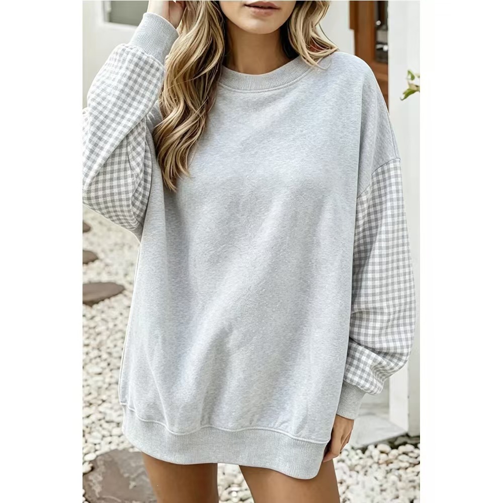 Retro Women's Colorblock Raglan Sleeve Midi Sweatshirt Red Plaid White