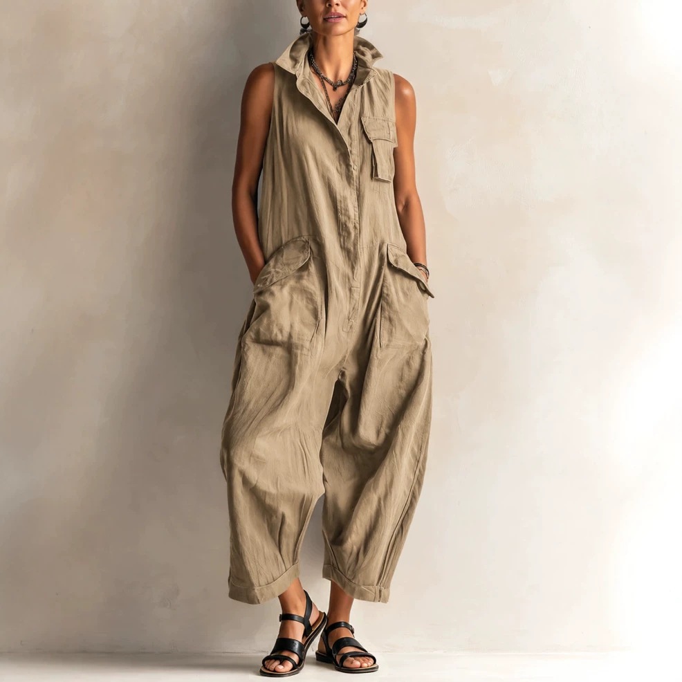 Black Sleeveless Cargo Wide-Leg Jumpsuit