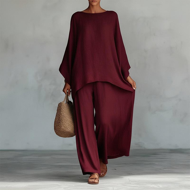 Women's Elegant Solid Color Loose Long Pants Set