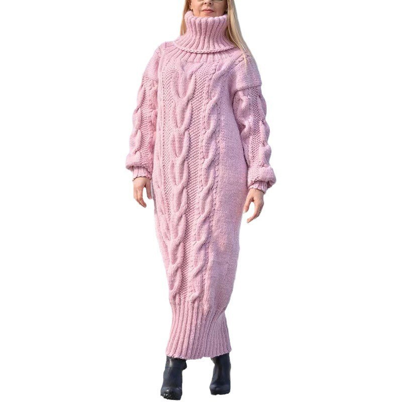 Women's Long Turtleneck Cable Knit Sweater Loose Fit Solid Color