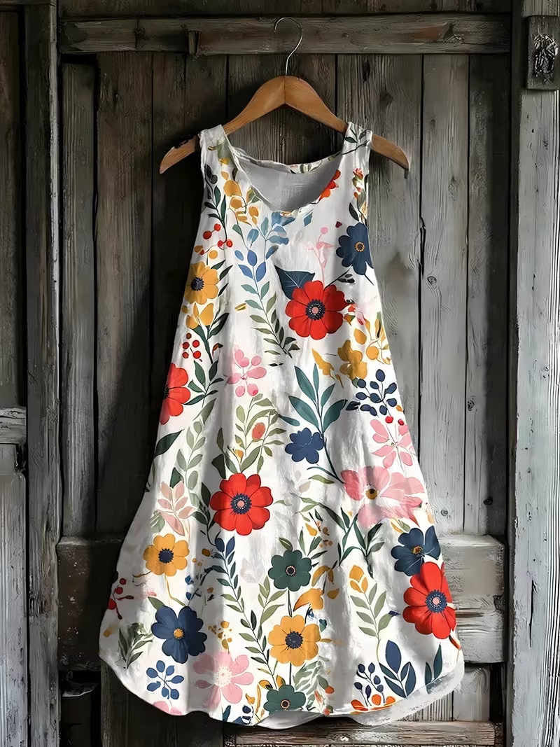 Women's Retro Striped Sleeveless Midi Dress Casual Fit