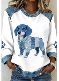 Women's Leopard Print Crewneck Sweatshirt Waffle Knit Long Sleeve