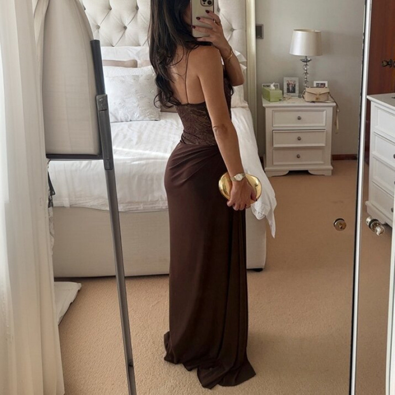 Women's Lace Panel Bodycon Cami Long Dress