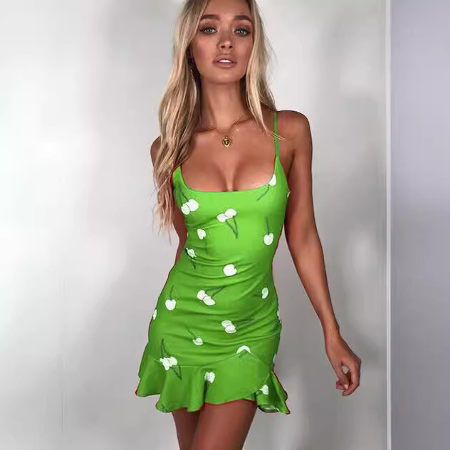 Women's Sleeveless Printed Chiffon Cami Dress with Ruffle Hem