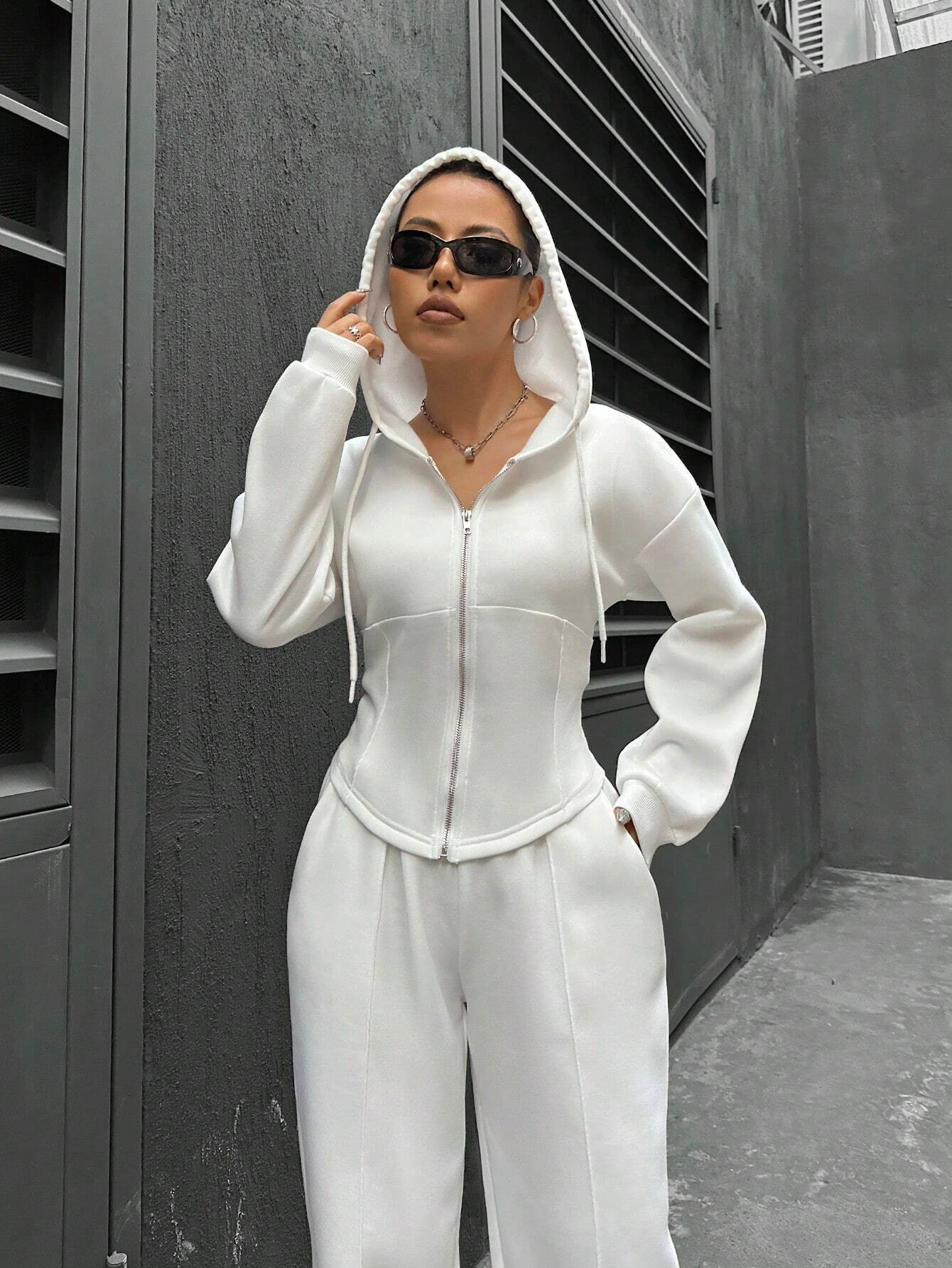 Women's Two-Piece Hooded Zip Cardigan and Pants Set Slim Fit