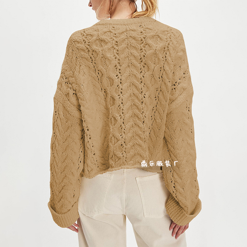 Cable-Knit Button-Trim Pullover Sweater