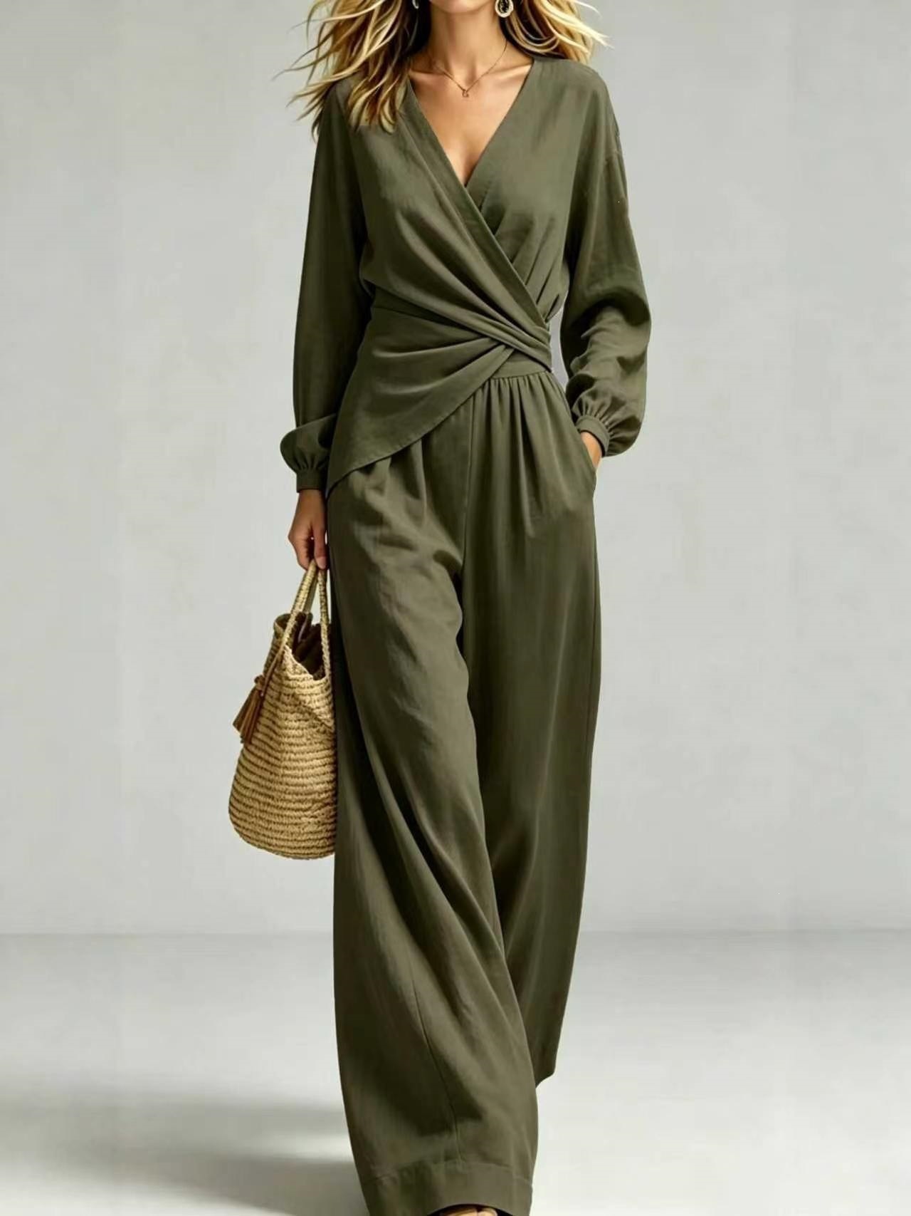 Women's Puff Sleeve Two-Piece Pant Set Slimming Elegant