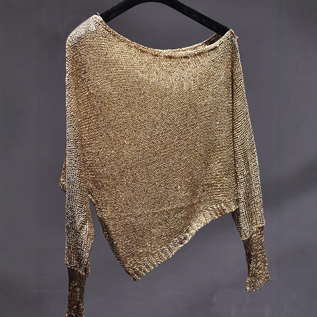 Women's Hollow-Out Knit Sweater with Flared Sleeves and Round Neck